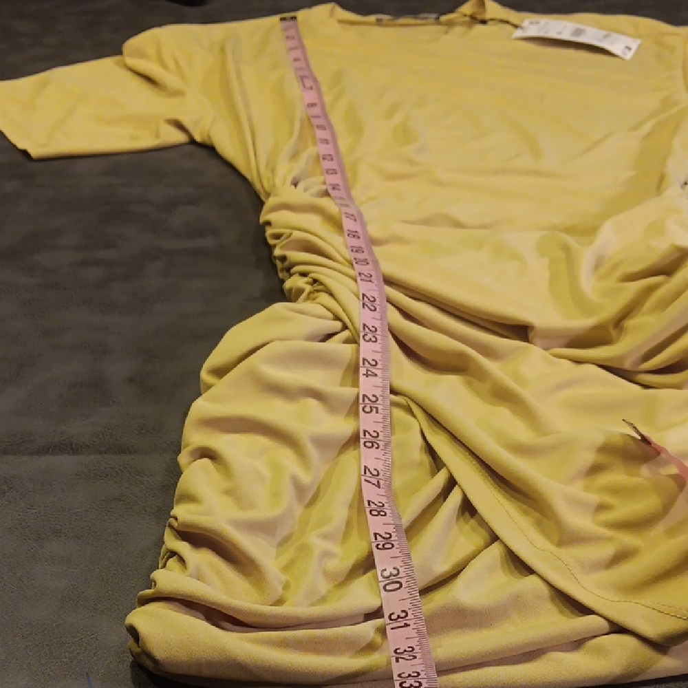 ZARA NWT Draped Ruched T-Shirt Mini Dress Chartreuse Yellow XS - Picture 15 of 16